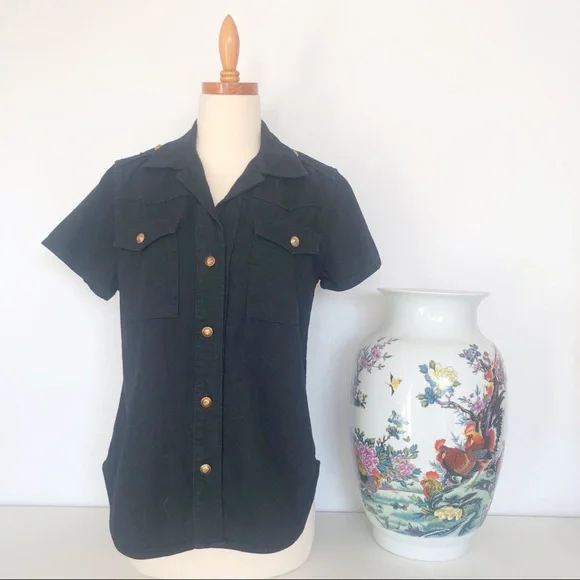 🎀 5/$25 NWT Zara black denim short sleeve shirt sz S - Picture 3 of 11